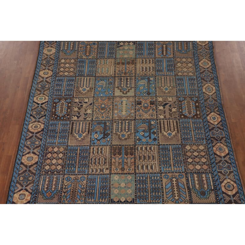 Garden Design Bakhtiari Persian Vintage Rug Handmade Blue Wool Carpet - 6'11"x 10'2"