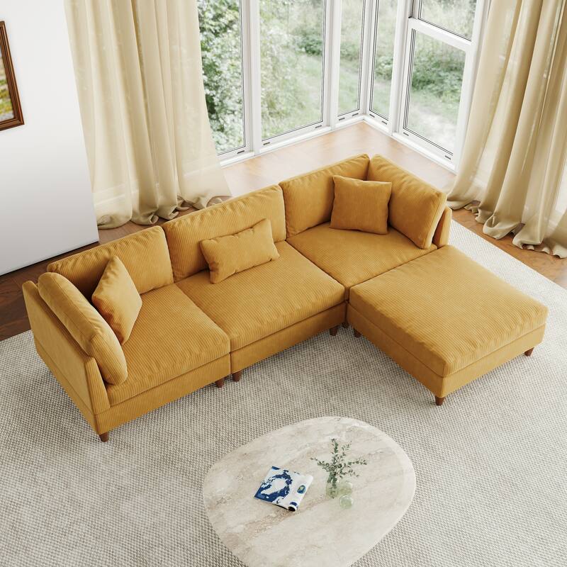 112" W Modern Upholstered Corduroy Modular Sectional Sofa