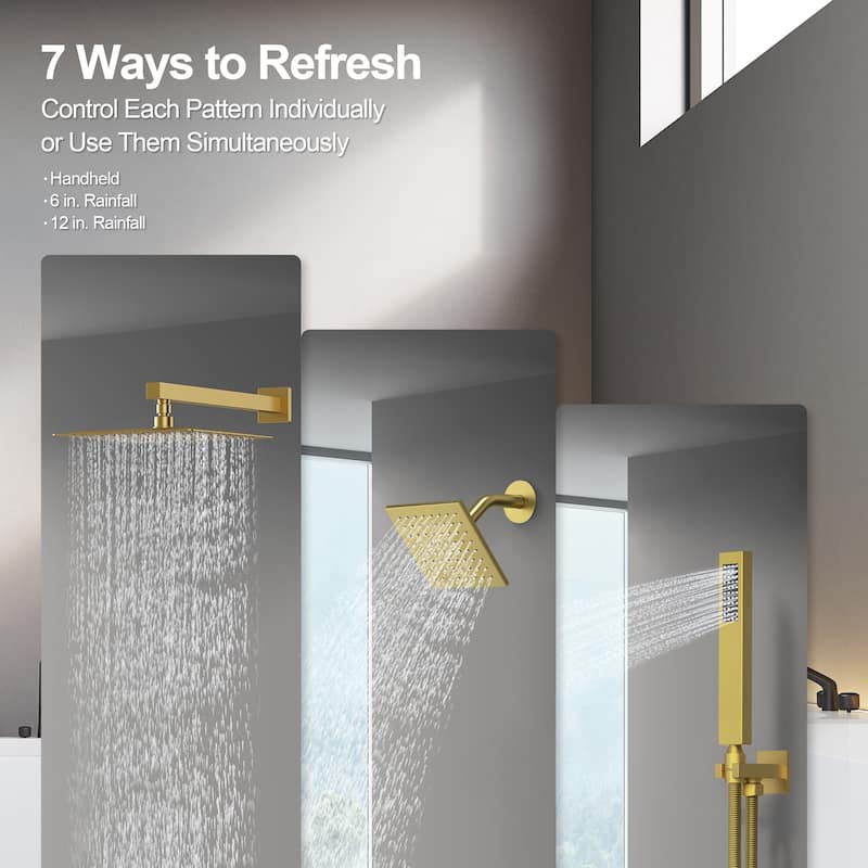 GRANDJOY 3-Function Thermostatic Shower System 12'' Rainfall Shower Head with Anti-Scald Valve