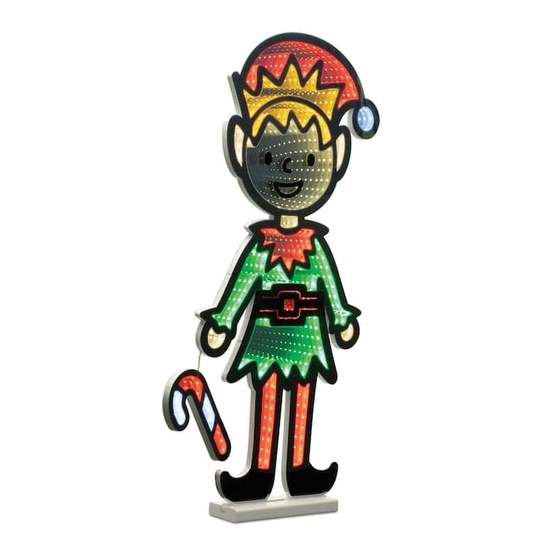 LED Lighted Elf with Candy Cane Christmas Infinity Mirror - 29.25"