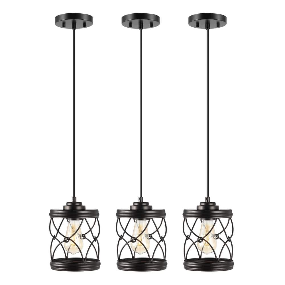 JONATHAN Y Helisa 6.5" 1-Light Farmhouse Industrial Iron Filigree Caged Jar LED Pendant, (Set of 3)