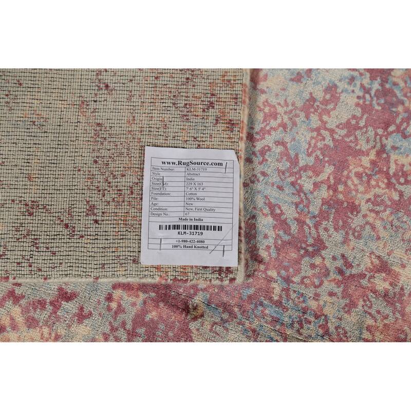 Abstract Indian Area Rug Handmade Multi-Color Wool Carpet - 5'4"x 7'6"