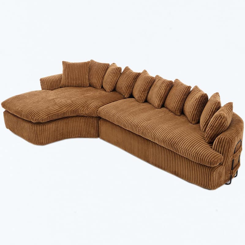 127"Corduroy L-Shaped Sectional Sofa with High-Resilience Foam, 10 Back Cushions, and No Assembly Required