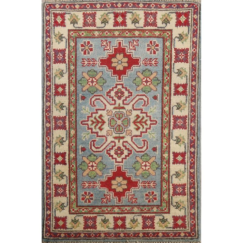 Geometric Blue Kazak Oriental Foyer Rug Handmade Wool Carpet - 2'0" x 3'0"