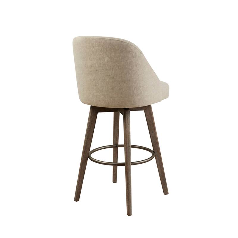 Roomfitters 360-Swivel Bar Stool, Upholstered Barrel Back High Chair (30" Seat Height) with Metal Footrest Ring