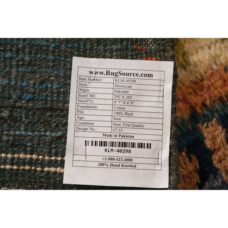Blue Moroccan Oriental Area Rug Handmade Wool Carpet - 6'8" x 9'7"