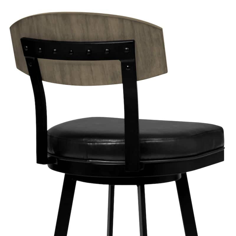 30" Modern Black Fabric Bar Stool with Matte Iron Frame and Footrest Wooden Back Support for Kitchen - 40”H x 19”W x 24”D