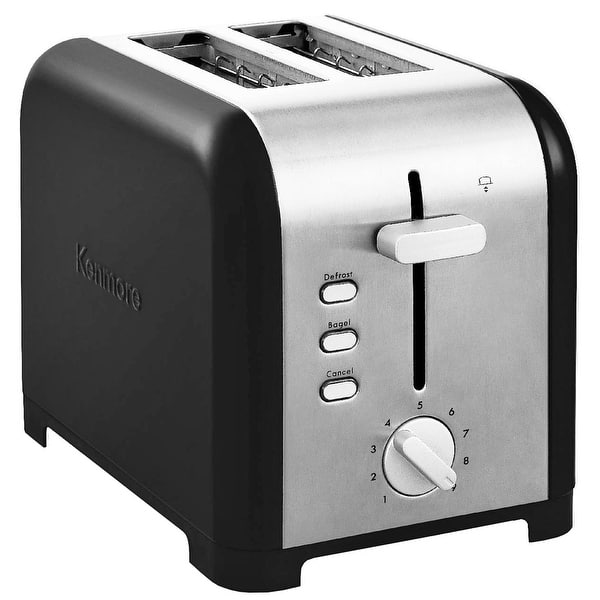 slide 2 of 8, Kenmore 2-Slice Toaster, Black Stainless Steel, Extra Wide Slots, Bagel, Defrost, 9 Shade Settings - 9' x 12' Black