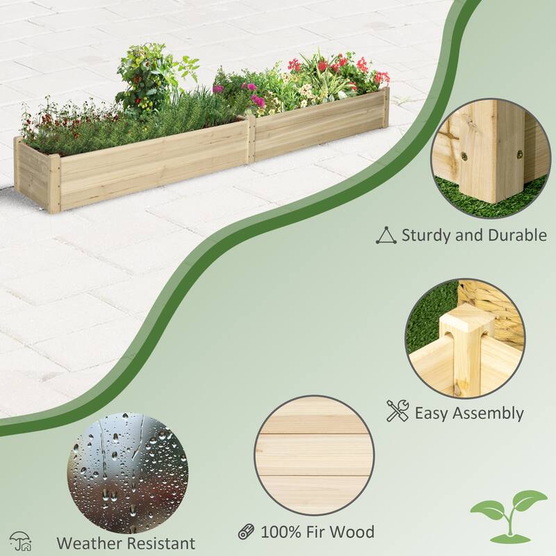 2-Section Outdoor Wooden Raised Garden Bed Fabric Liner Self-Draining