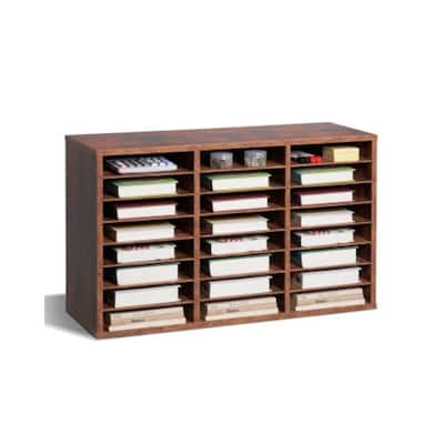 Dark Brown Wood 24-Slot Organizer File Sorter with Labels and Shelves