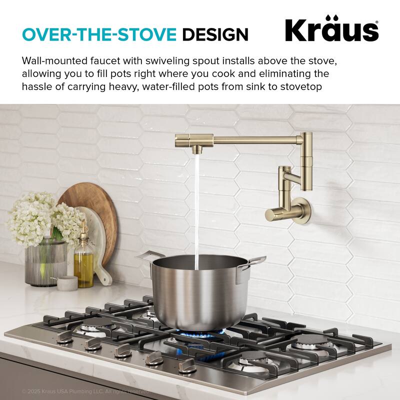 KRAUS Bolden 2 Handle Wall Mount Pot Filler Faucet w/ Retractable Arm