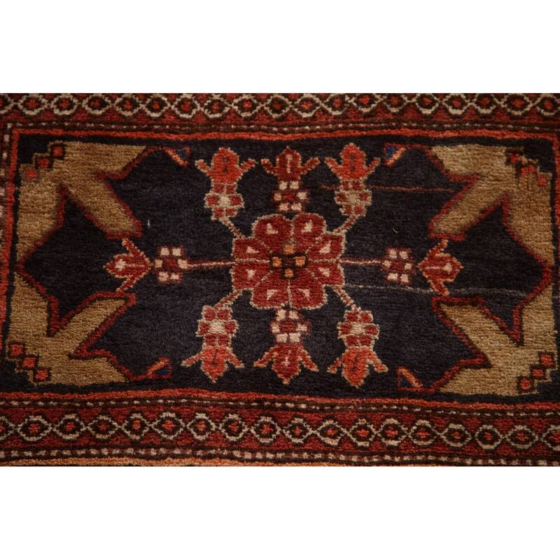 Blue Ardebil Persian Vintage Runner Rug Hand-knotted Wool Carpet - 3'6"x 11'1"
