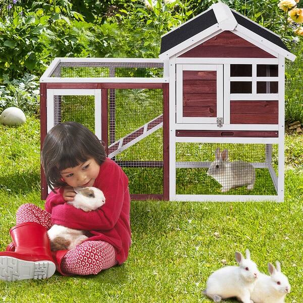 Shop Gymax Wooden Rabbit Hutch Chicken Coop Poultry Cage Hen Duck