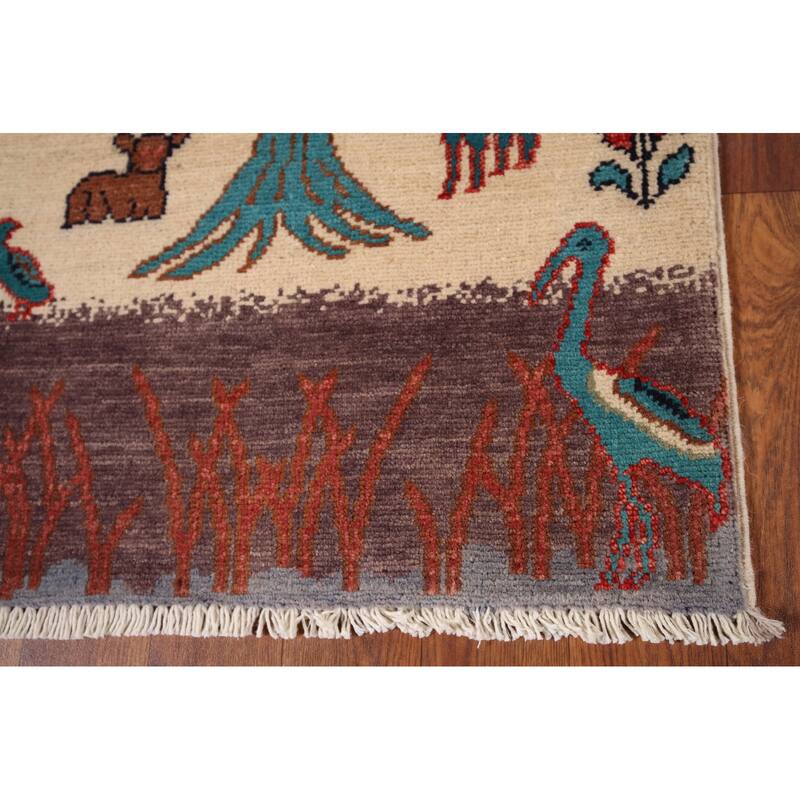 Animals Design Ziegler Foyer Rug Handmade Beige Wool Carpet - 2'0" x 2'11"
