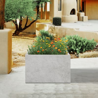 Plantara 20" L Rectangule Solid White Concrete planter, Modern Outdoor Flower pot, Long Classic Plant pot for Garden