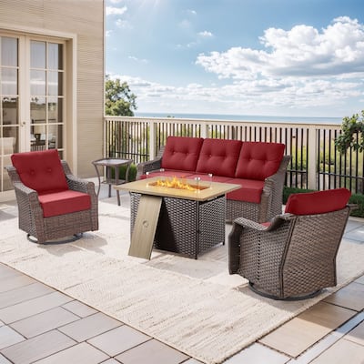 5-Piece Sofa Swivel Chairs with 41 Inch Fire Pit Table