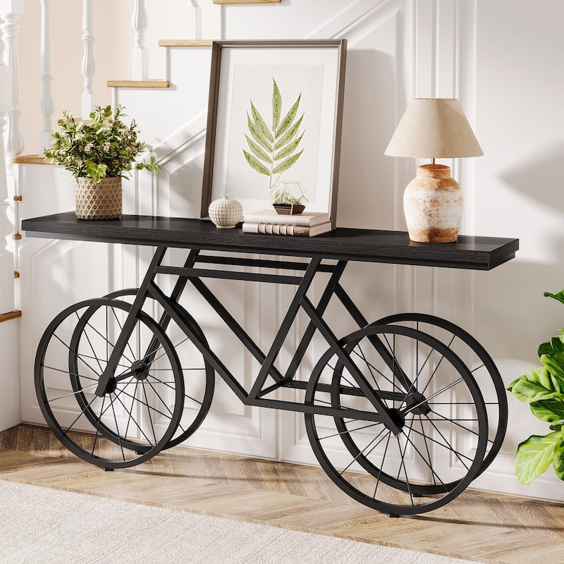 70.9-Inch Extra Long Console Table with Bicycle Metal Base for Entryway, Living Room - 11.81"D x 70.87"W x 33.46"H