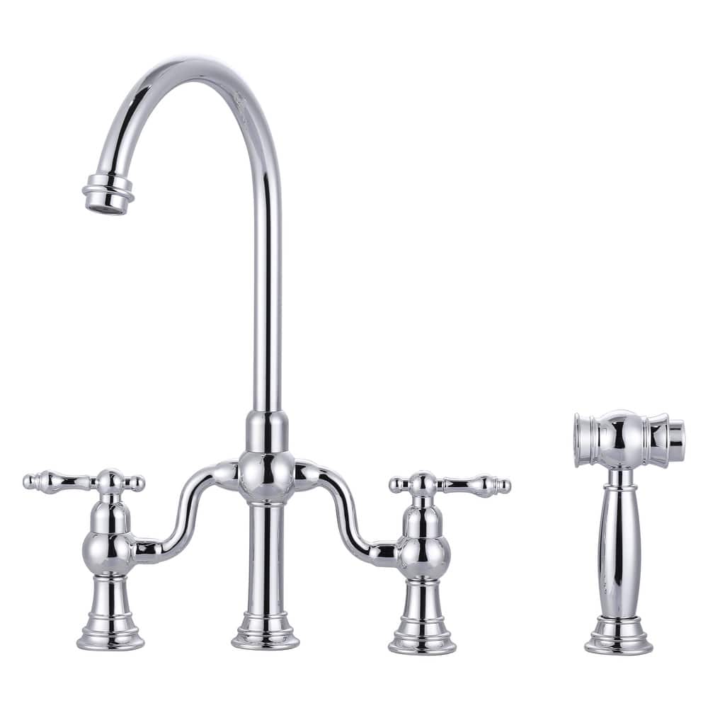 WOWOW Double Handle High Arc Bridge Kitchen Faucet with Side Sprayer
