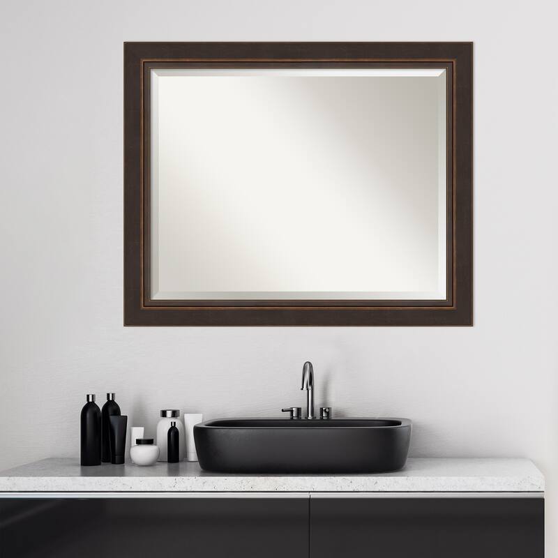 Beveled Wood Bathroom Wall Mirror - Lara Bronze Frame - Lara Bronze