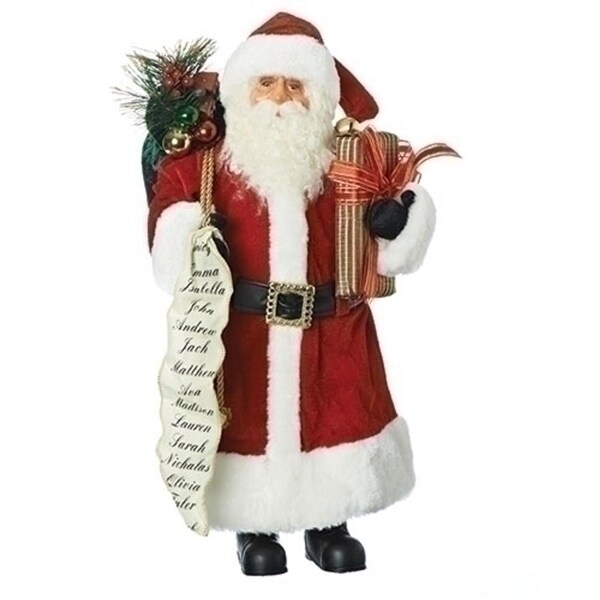16" Red and White Christmas Santa Claus with List Decorative Tabletop Figure