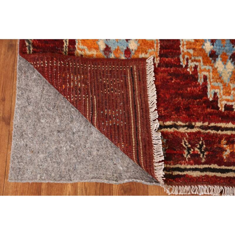 Red Moroccan Oriental Runner Rug Hand-Knotted Wool Carpet - 2'8" x 9'11"