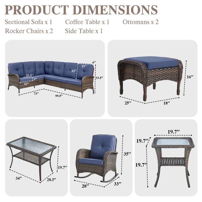 Outdoor Sectional Sofa Rocker Chair Table Ottomans