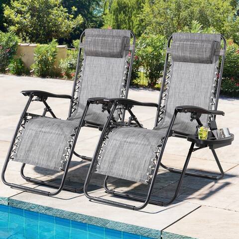 Futzca Outdoor Zero Gravity Patio Lounge Chairs Set of 2, Folding Reclining Lawn Lounge Chair Recliner