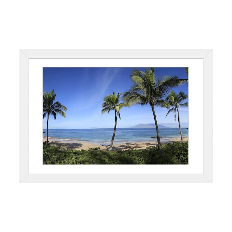 iCanvas "Palm Tree Lined Beach, Maui, Hawaii, USA" by Panoramic Images - White - 24x32x1