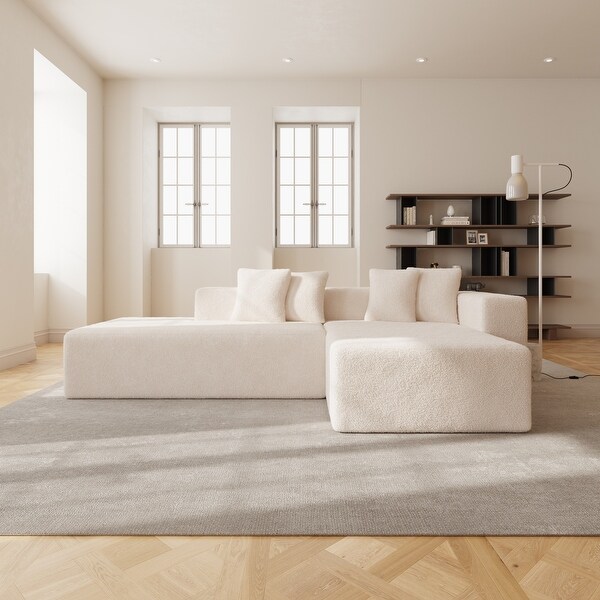 Modular L-Shape Sectional Sofa Lambswool Fabric 3-Seater Corner