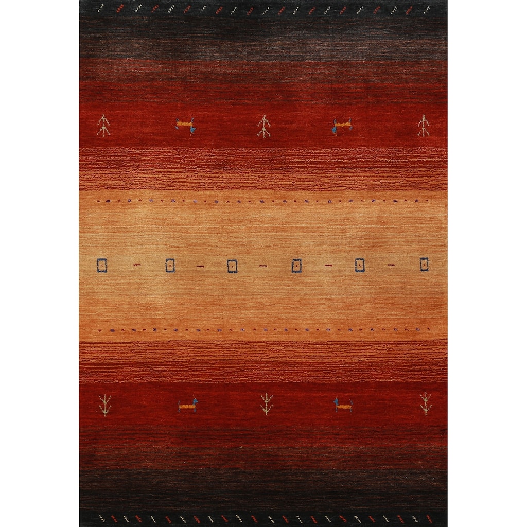Hand Knotted Oriental 100% Wool Carpet Tribal Stripe Oranges & Rust Gabbeh Area Rug - 4' 10'' X 3' 1''