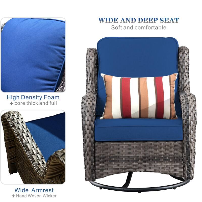 OVIOS 9-piece Patio Wicker Swivel Chair Set With 30" Fire Pit