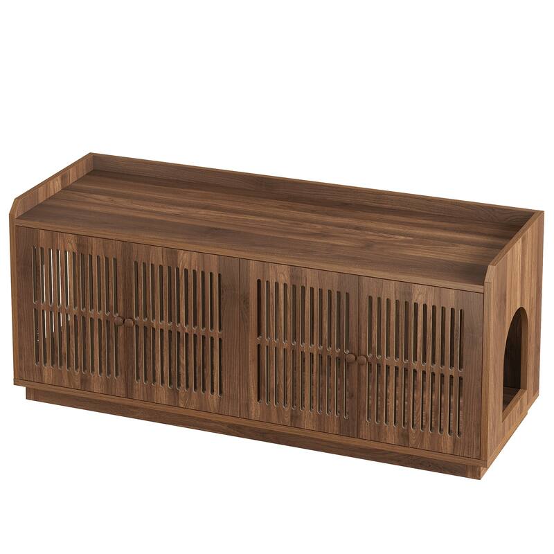 2 Cats Litter Box Enclosure, 55.1-Inch Extra Large Hidden Litter Box Furniture, Wooden XL Cat Washroom Furniture with Storage