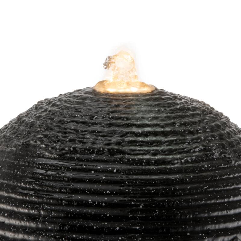 Glitzhome Modern Geometric Oversized Pedestal Sphere Polyresin Outdoor Floor Fountain with Pebbles