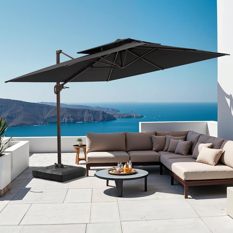 Outdoor 10FT Square Adjustable Offset Cantilever Patio Umbrella with Base