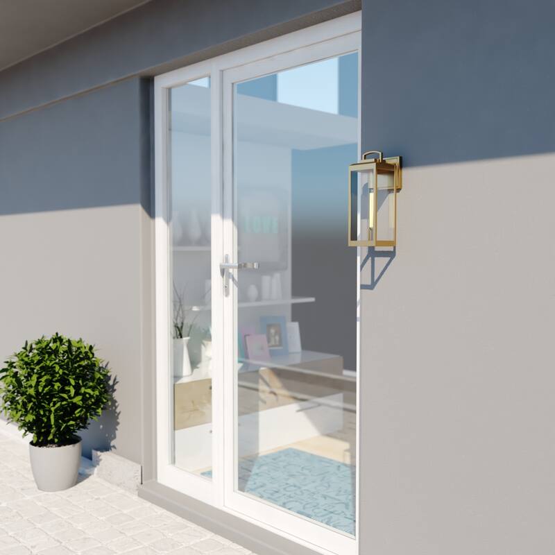 Kinzie 1 Light Brass Outdoor Wall Lantern with Dusk to Dawn Photocell - 5-in W x 14.25-in H x 6-in D