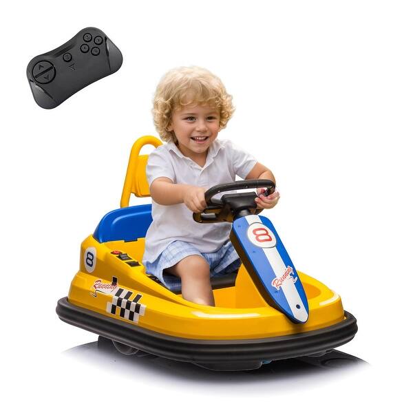 slide 2 of 45, 6V Kids Ride on Electric Go Kart Bumper Car W/Parents Remote Control,Three Speed Adjustable and LED Lights Yellow