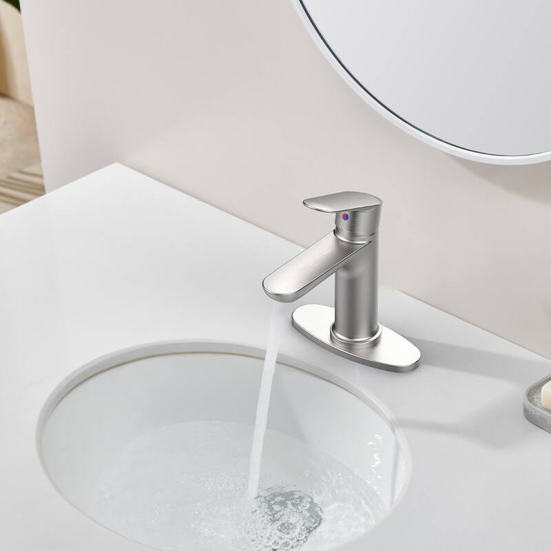 Brushed Nickel Single Handle Bathroom Faucet with Deck Plate - 6.37" x 1.96" x 6.41"