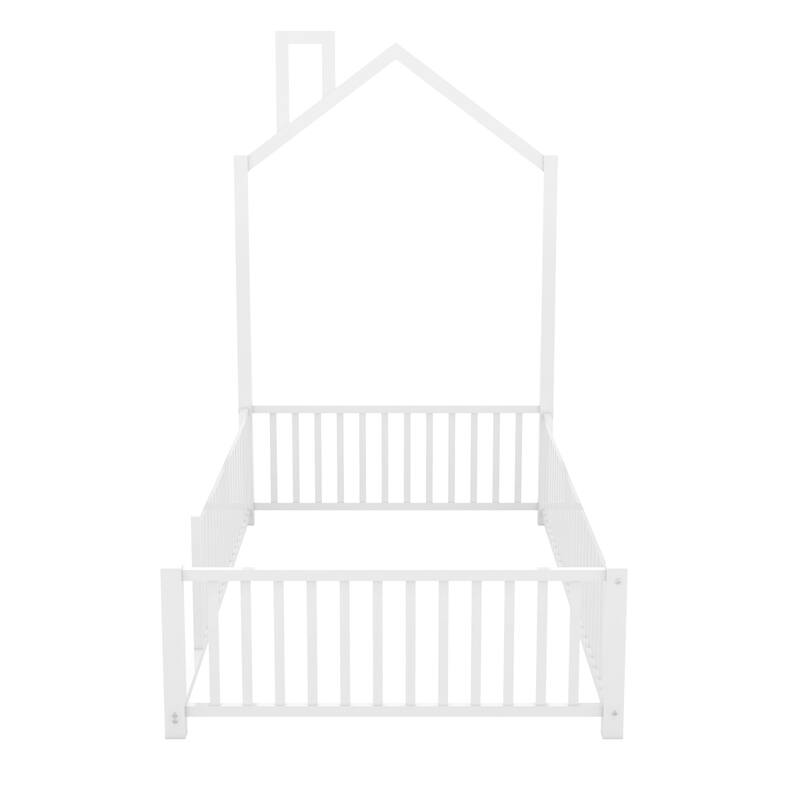 Metal platform bed with guardrail and chimney