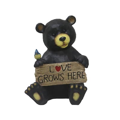 Sitting Bear with Love Sign Outdoor Patio Decoration - 14.75"