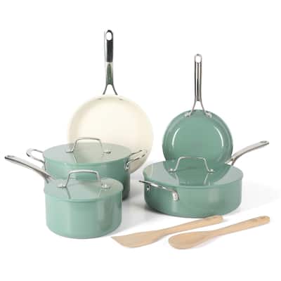 Martha Stewart Galway Premium Nonstick PFA Free Ceramic Interior 10 Piece Heavy Gauge Enamel Aluminum Cookware Set