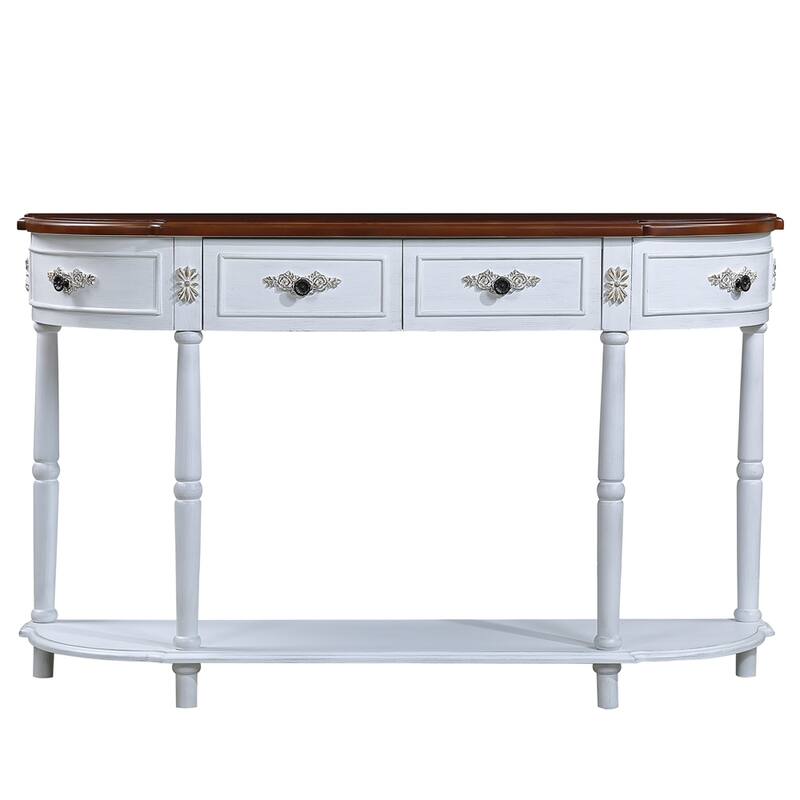 Living Room Hallway Retro Curved Wood Console Table Sofa Table with Shelf and 2 Drawers