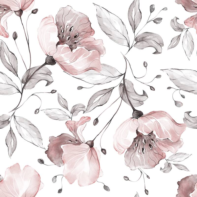 Ranunculus Hand Drawn Flowers Removable Wallpaper - 24'' inch x 10'ft