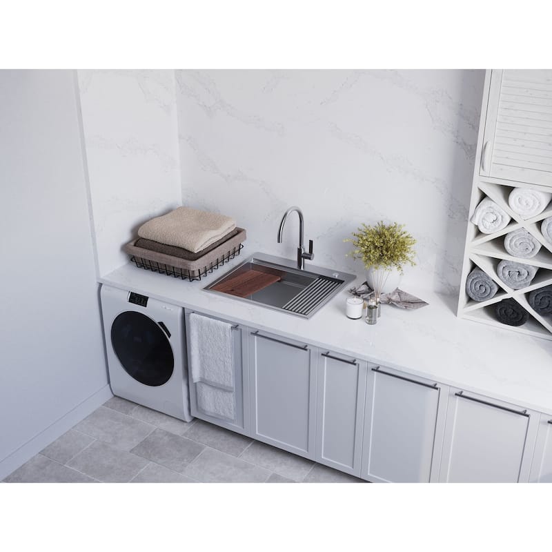 Ruvati 25 x 22 x 12 inch Deep Laundry Workstation Sink Topmount Stainless Steel - RVU6553