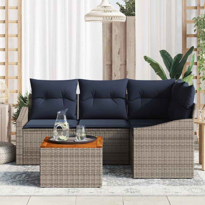 vidaXL 5 Garden Sofa Set with Cushions Black/Grey Poly Rattan - 70.3 x 48.6 x 27.2