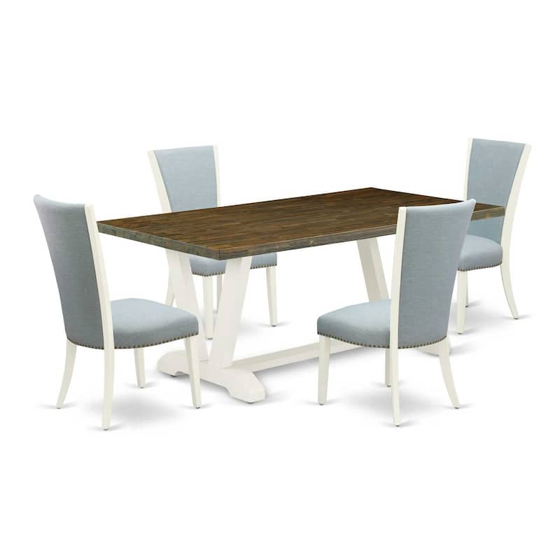 HomeStock 5-Piece Distressed Jacobean Finish Solid Wood Top Dining table with 4-Chairs