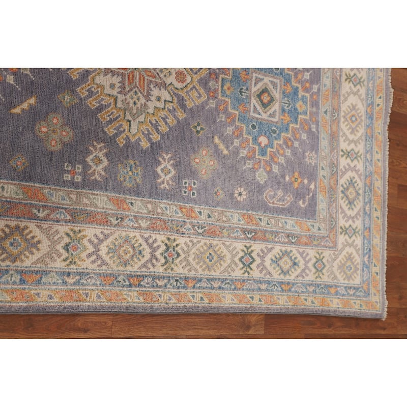 Gray Geometric Kazak Oriental Accent Rug Handmade Wool Carpet - 4'2" x 6'2"
