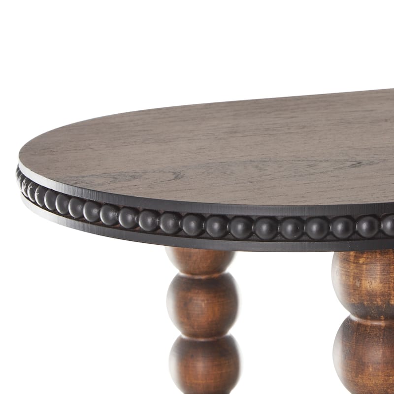 Brown Wood Oval Spindle 1 Shelf Console Table with Beaded Edges