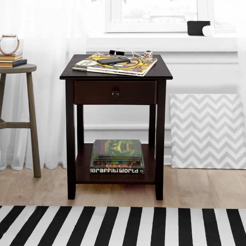 Night Owl 1-drawer Solid Wood Nightstand with USB Ports - Espresso