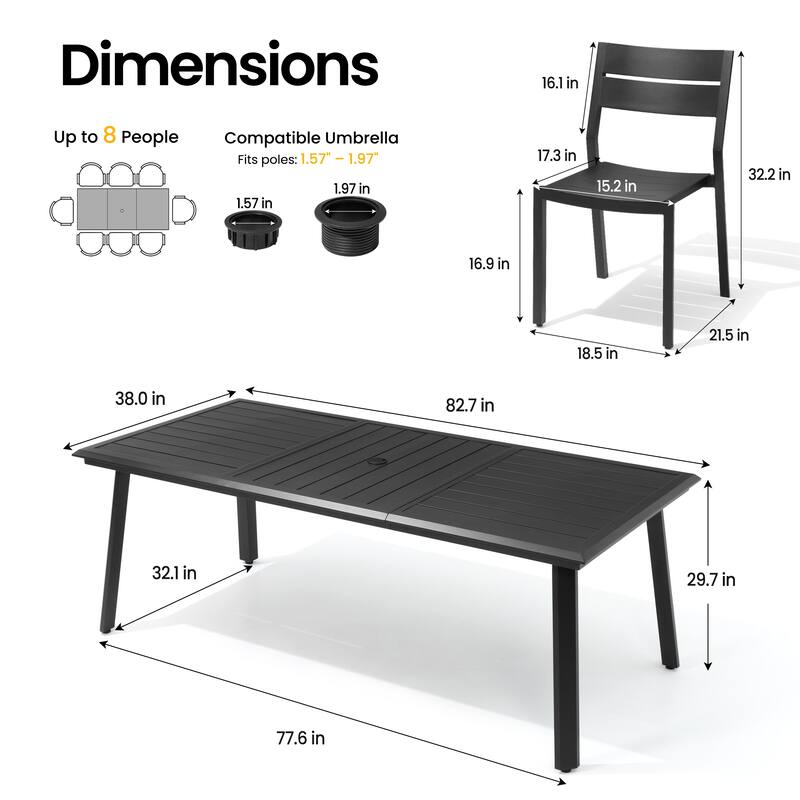 7/9/11/13-Piece Patio Dining Set Outdoor All-Weather Aluminum Dining Table with Umbrella Hole and Stackable Chairs