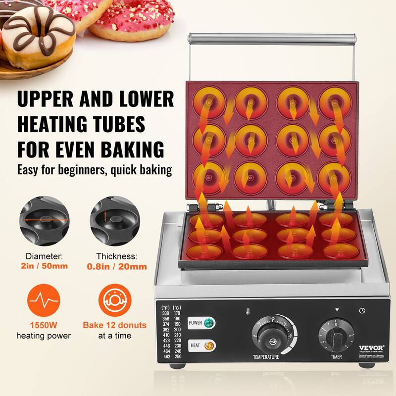 VEVOR Electric Donut Maker Commercial Doughnut Machine with Non-stick Surface for Restaurant and Home Use